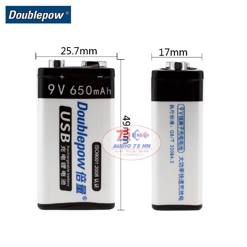 Pin Sạc Cổng Micro USB Doublepow 9V 6F22 650mAh