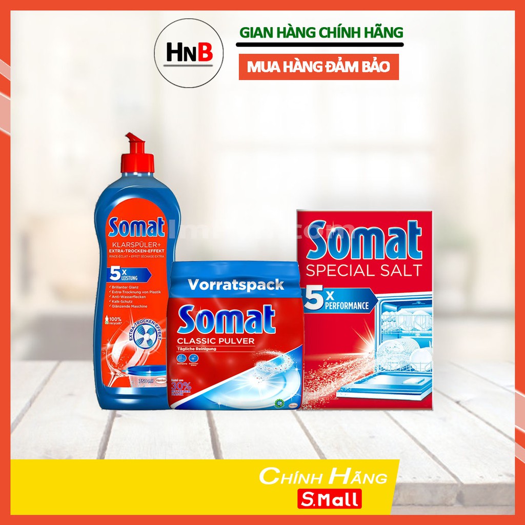 Combo Bột rửa bát Somat 1.2kg, muối 1.2kg, nước làm bóng 750ml