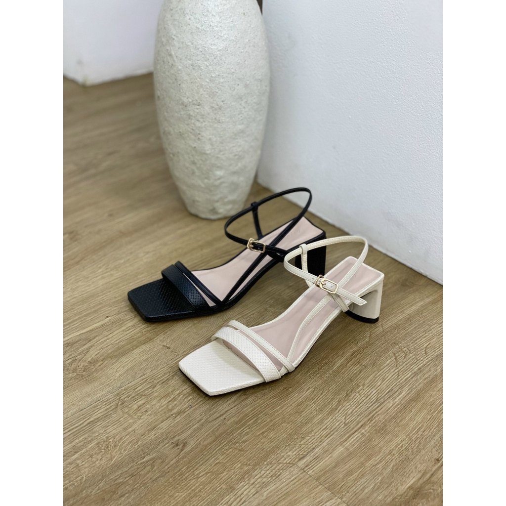 Giày Sandal Gót COLEE Dây Ngang Xéo Sườn Cao 5p VNXK