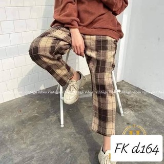Quần kẻ thô - quần ống rộng cạp chun