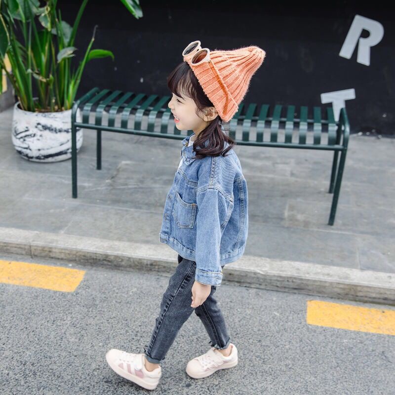 Áo Khoác Denim Màu Trơn Phong Cách Mới 2022 Cho Bé Gái