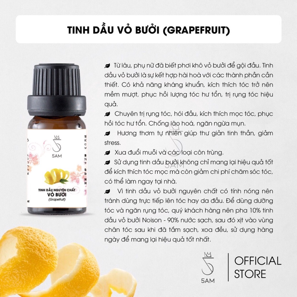 Tinh dầu Vỏ bưởi Ấn Độ 10ml | 5AM Store