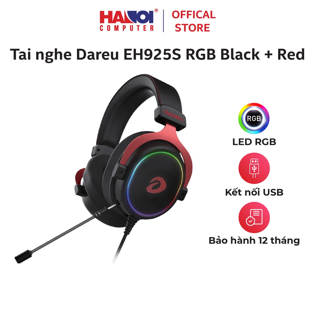 Tai nghe Dareu EH925S RGB Black + Red với hệ thống Led RGB 16,8 triệu màu