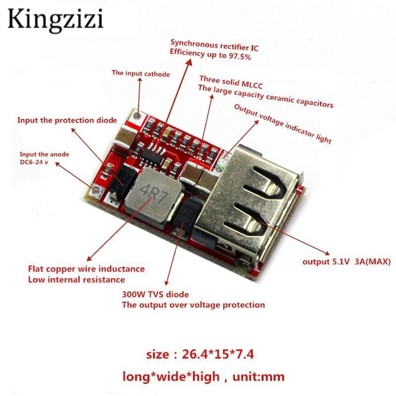 Module hạ áp 6-24V 12V/24V sang 5V 3A có cổng USB dành cho xe hơi