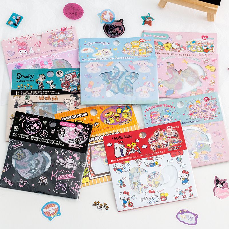 Zanmo Túi 45 Tờ Nhãn Dán Sticker Hoạt Hình Nhật Bản Kitty,Melody,Kurumi,Snoppy...