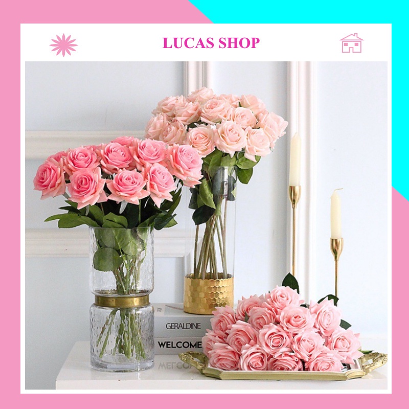 Hoa Giả- Combo 5 Hoa Hồng Cánh Xoắn 1 Bông 47cm Decor Nhà Cửa, Văn Phòng Siêu Xinh