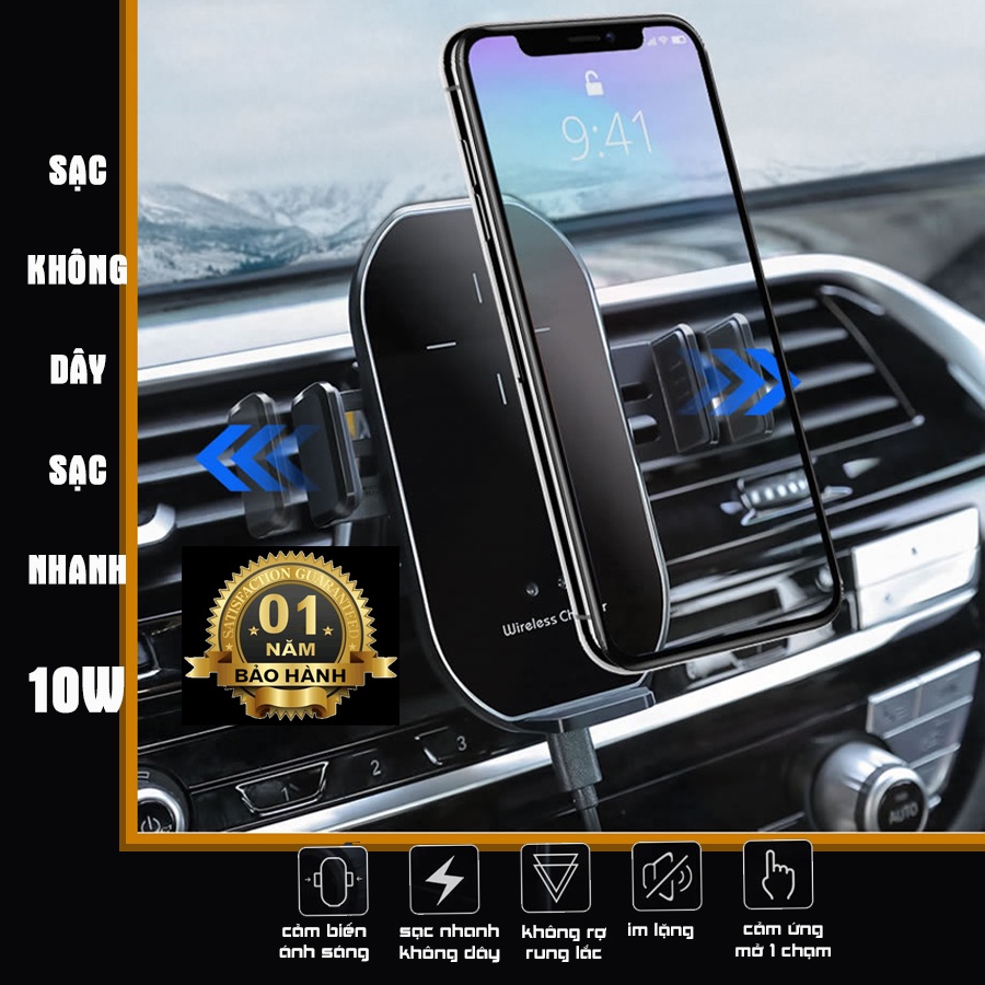 Giá đỡ sạc không dây trên ô tô A7 SẠC NHANH 10W công nghệ mới cảm ứng đóng mở tự động tay giá đỡ