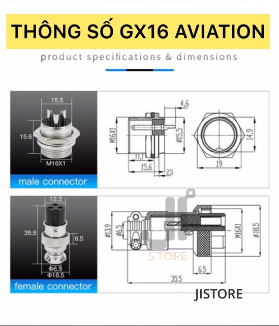 Bộ đầu nối GX16 đực-cái kim loại 2/3/4/5/6/7/8/9 chân GX16 Aviation Plug 2/3/4/5/6/7/8/9P male-female
