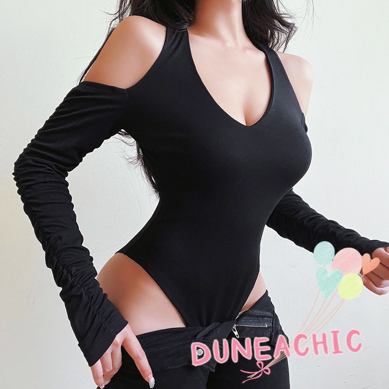 DUNEA Jumpsuit tay dài cổ chữ V thiết kế hở lưng quyến rũ