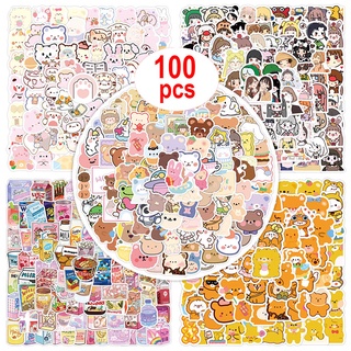 Bộ 100 miếng dán hình gấu hoạt hình hàn quốc dễ thương