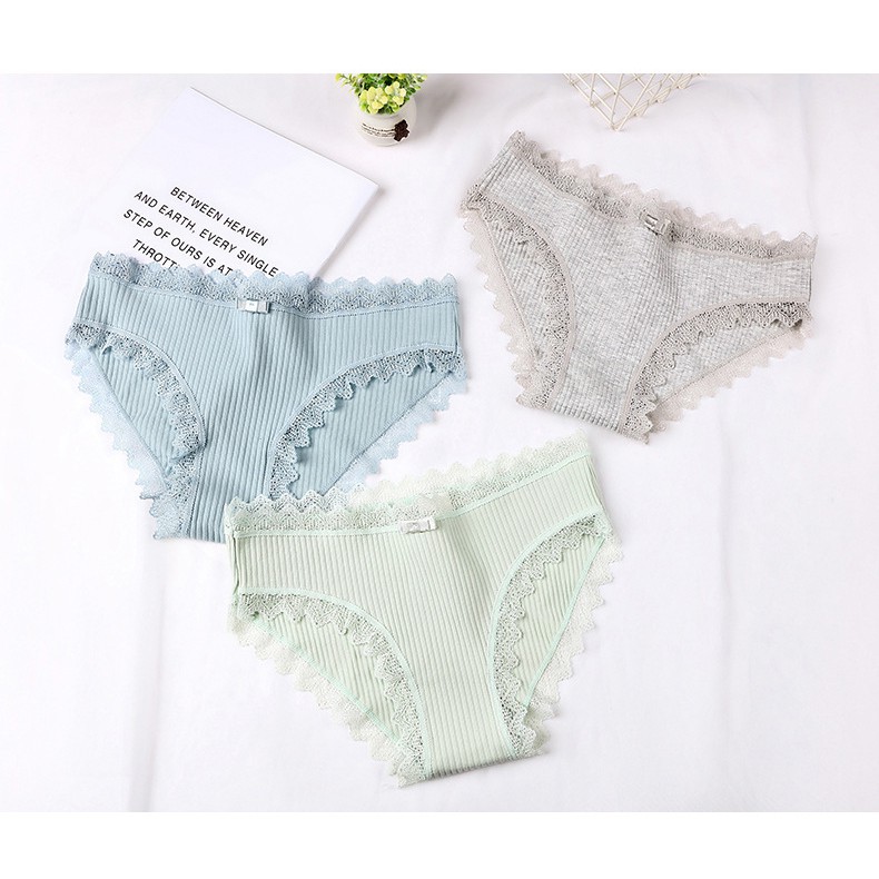 Quần lót nữ, quần cotton tăm viền ren nơ nâng mông kháng khuẩn MS563