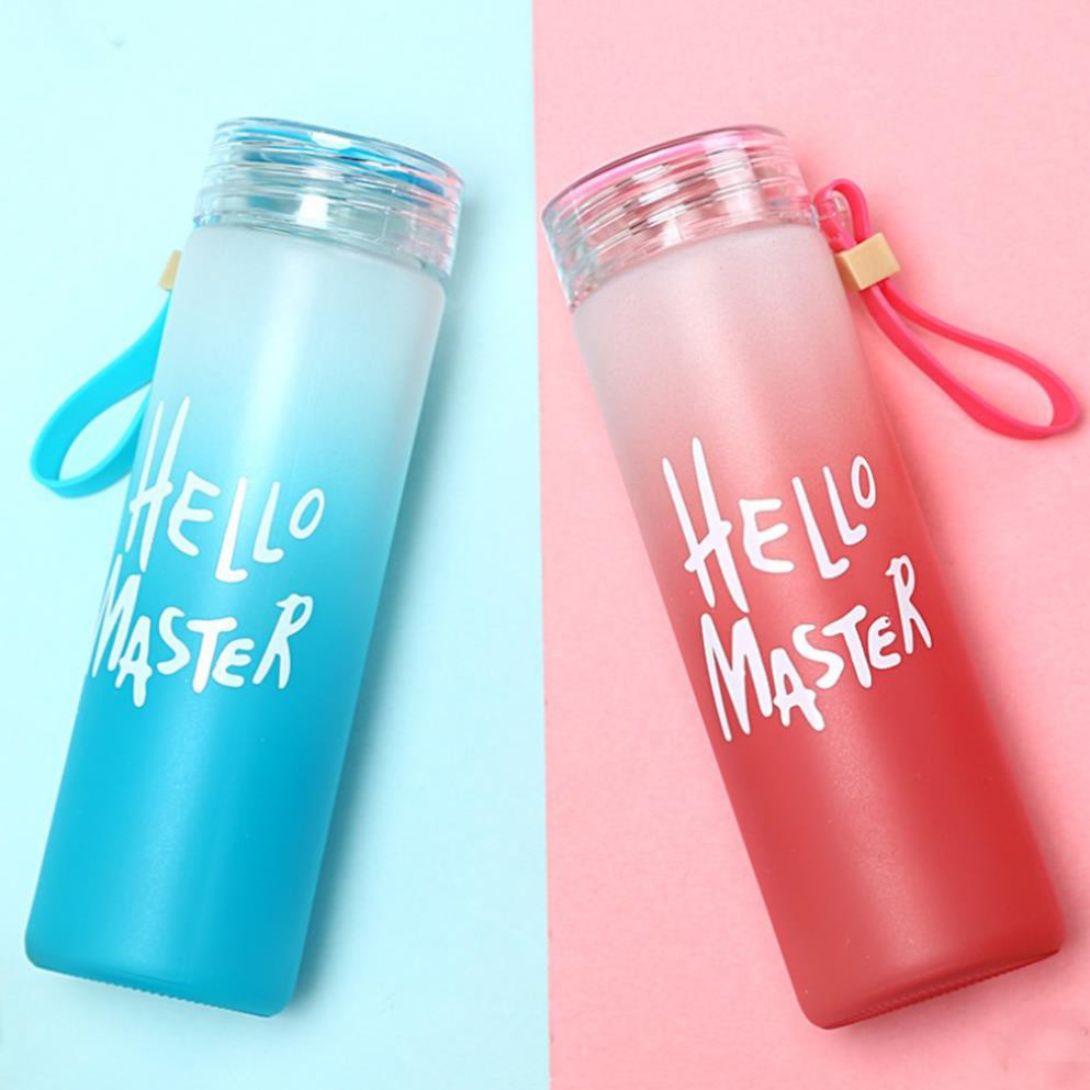 Bình Nước Thủy Tinh Hello Master 450ml Siêu Bền Đẹp Có Dây Xách Tiện Lợi