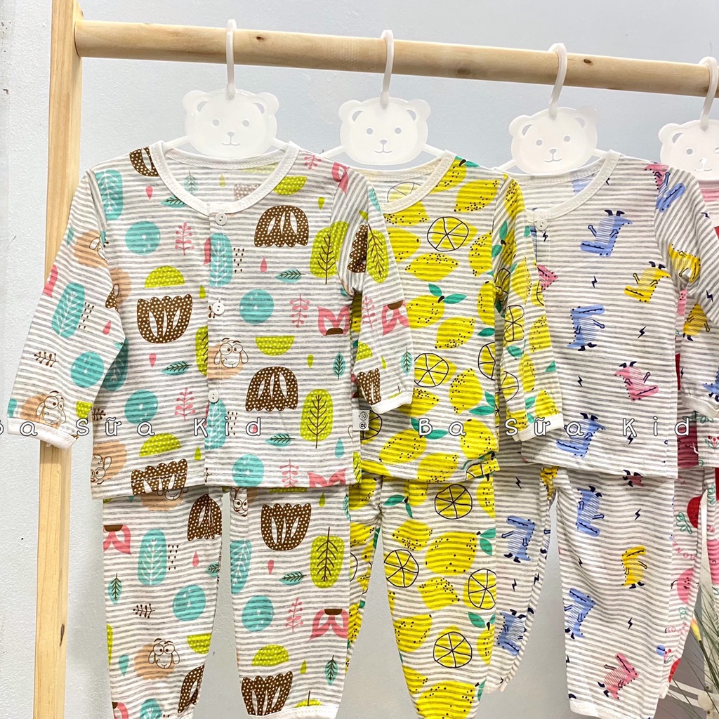 Bộ Cotton Giấy Thái Dài Tay Cúc Giữa Nằm Điều Hòa Cho Bé Trai Bé Gái Từ 6kg - 16kg Họa Tiết Dê Thương