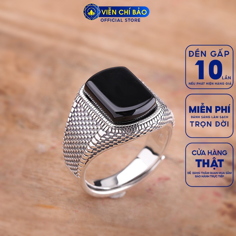 Nhẫn bạc nam Dubai đá đen chất liệu bạc Thái 925 sang trọng lịch lãm thương hiệu Viễn Chí Bảo N101191