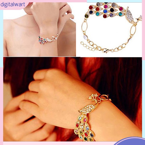 Vòng Đeo Tay Kim Loại Hình Chim Công Đính Đá Màu Vintage Sành Điệu Trẻ Trung Cho Nữ