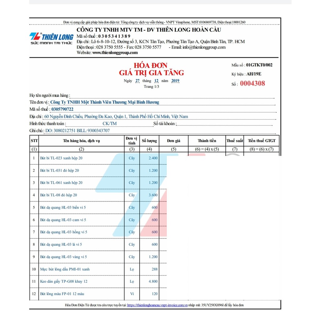 Bút Bi Thiên Long TL-061 Nét 0.5mm (Hộp 20 Cây)