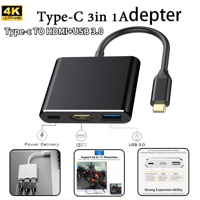 Type-C to HDMI+USB3.0,3 trong 1 Bộ chuyển đổi HD 4K