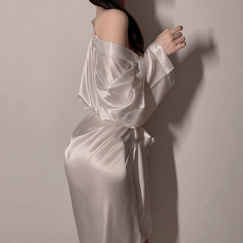 Pijama Sling Dress Sexy Long Dress Sexy Silk Nightgown Long Sleeve V-neck Sexy Fashion For Women