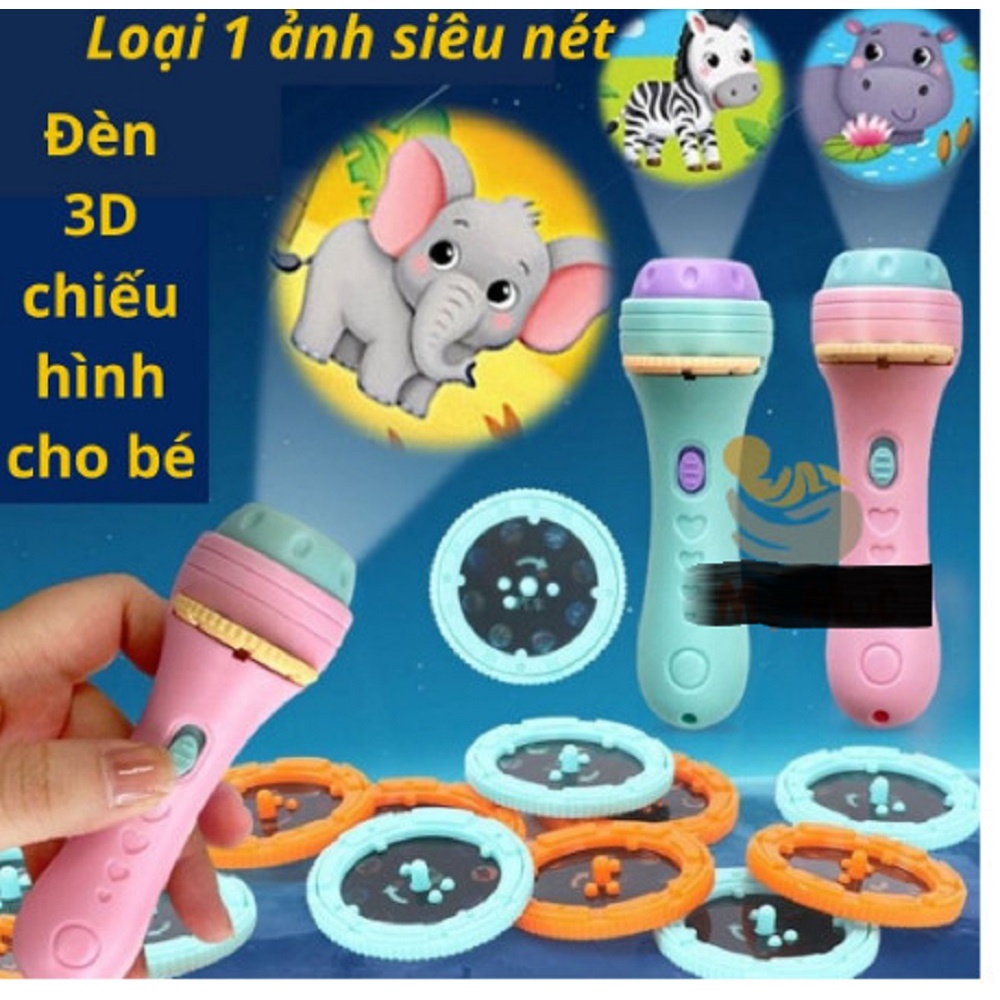 Đèn Pin Chiếu Hình Cho Bé 3D, Đèn Vẽ Thông Minh Có Nhiều Hình Động Vật Đáng Yêu