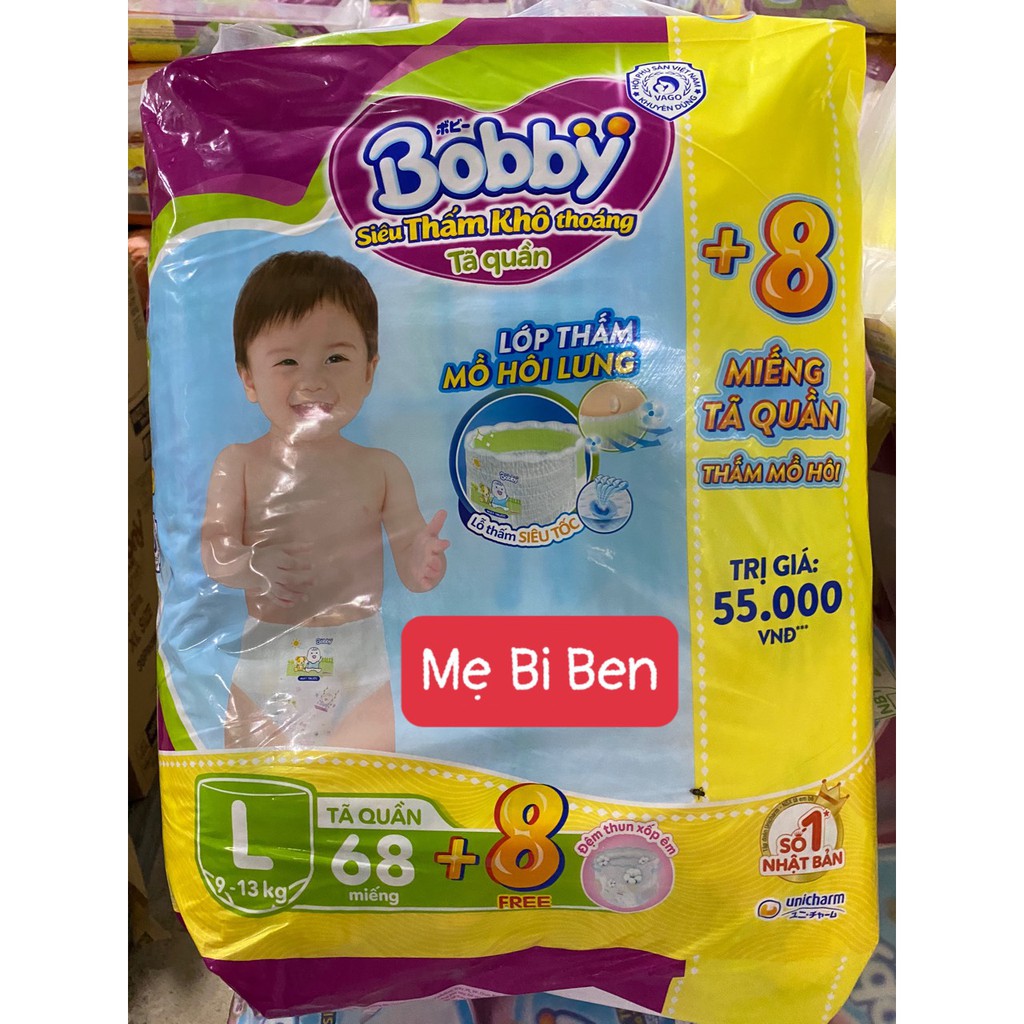 [GIÁ SỈ THÙNG 4 GÓI] Tã Quần Bobby Đệm thấm lưng mồ hôi Size M76/L68/XL62/XXL56 miếng