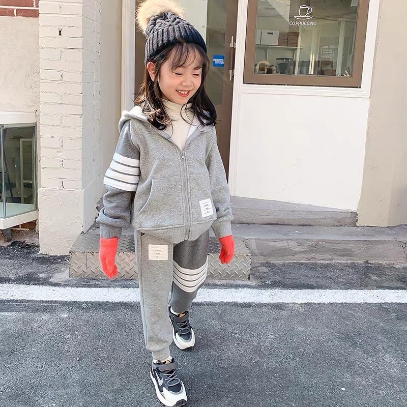 Bộ quần áo thu đông cho bé trai bé gái bộ áo khoác thể thao cho bé 8-18kg Tunkid chất nỉ ấm áp