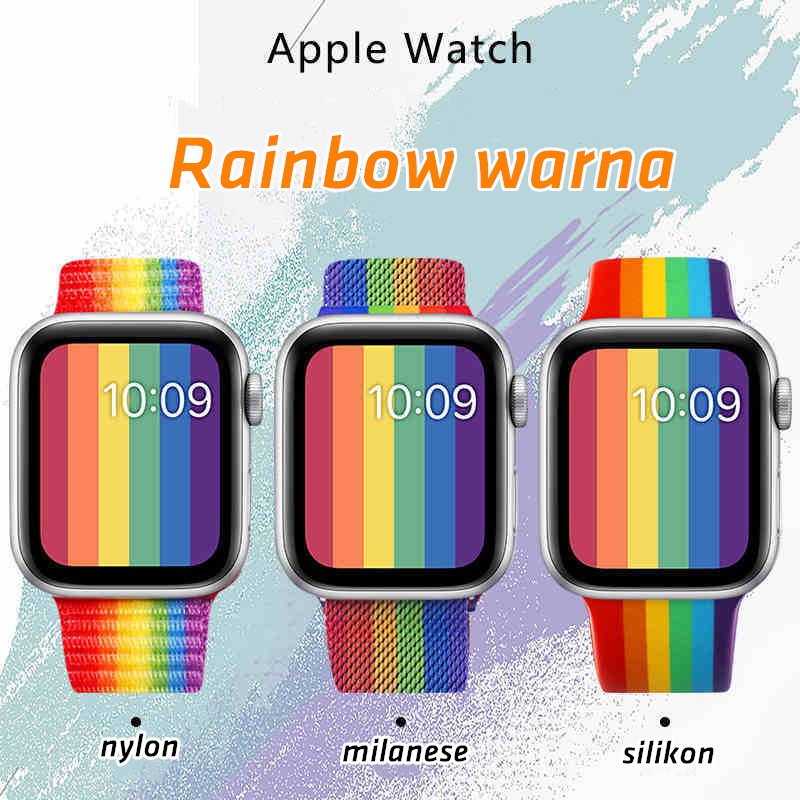 [Mã FASHIONT4FA2 giảm 10K đơn 50K] Dây đeo silicon cầu vồng cho Apple iWatch 5/4/3/2/1 38mm/42mm/44mm M/L S/M