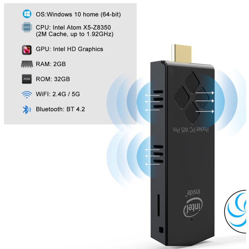 Máy tính mini Intel Pocket PC compute stick windows 10 64bit Ram 2GB,CPU Intel Z3735F thế hệ 2021