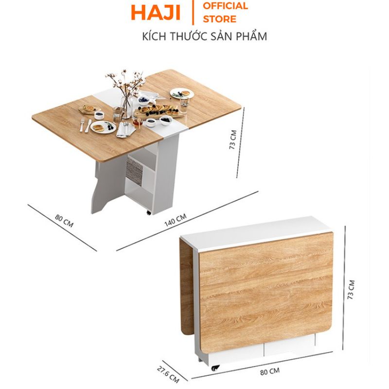 Bàn ăn thông minh HAJI thu gọn tiết kiệm diện tích có bánh xe di động BTM5