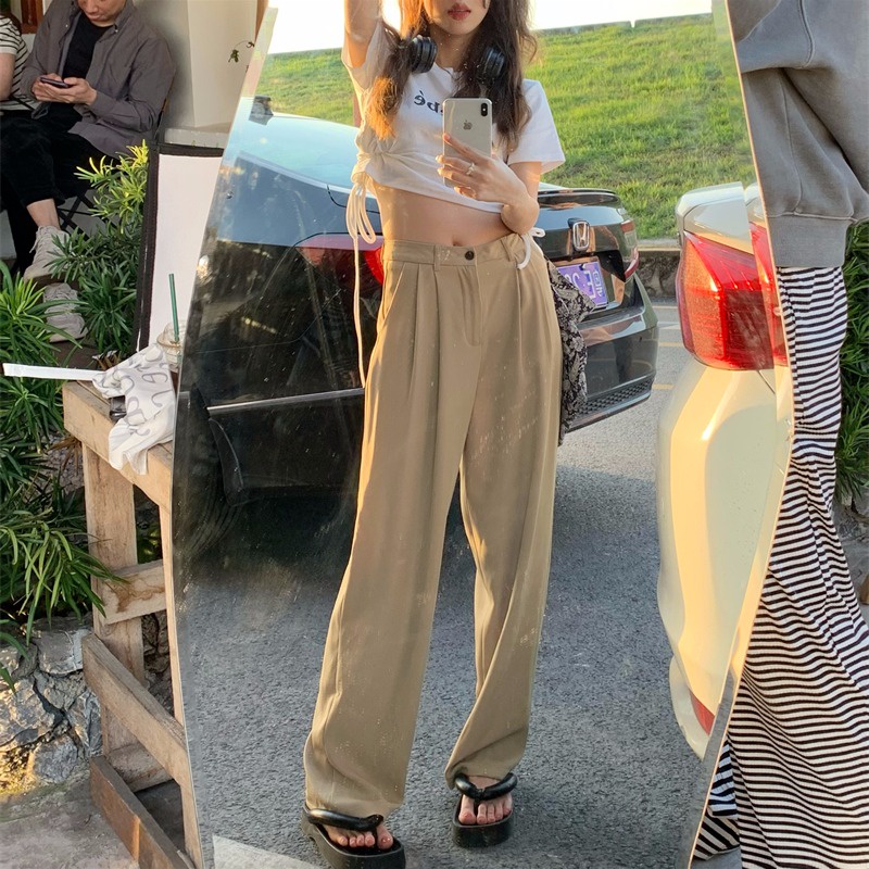 Quần ống rộng Phong Cách retro Hàn Quốc Cho Nữ