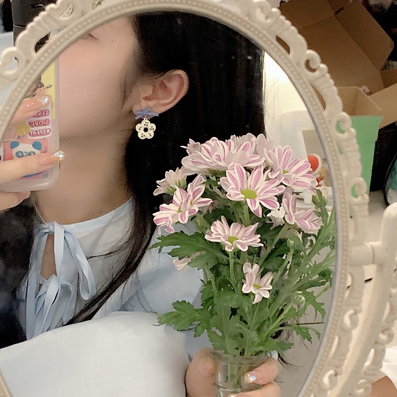 Bông Tai Mạ Bạc Dạng Kẹp Hình Nơ Tím Phong Cách Ngọt Ngào Dễ Thương 2022