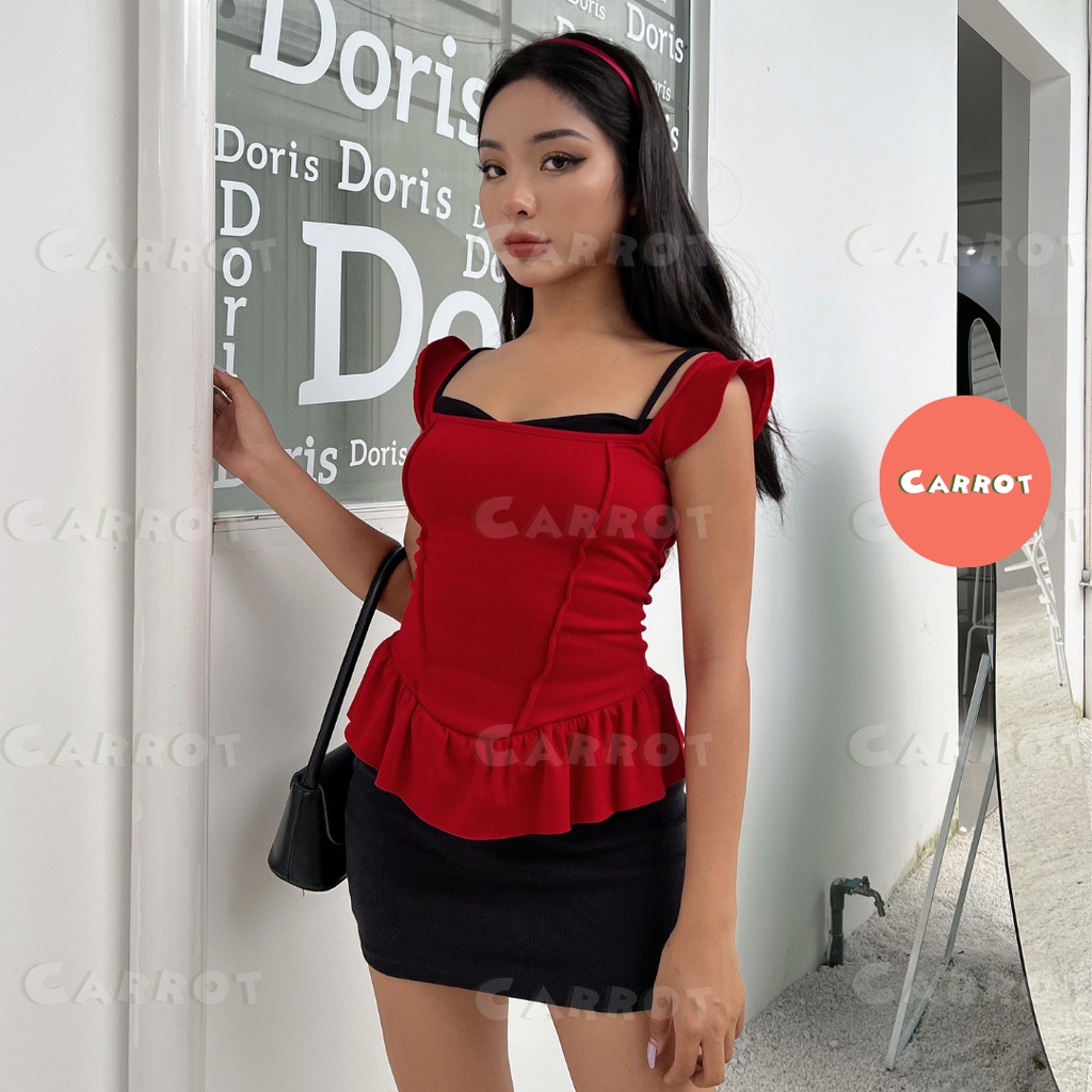 Áo đan 2 dây lưng chân váy ngắn ôm body sexy tôn dáng thiết kế cá tính sang chảnh đi chơi du lịch chụp ảnh Carrotxinhdep