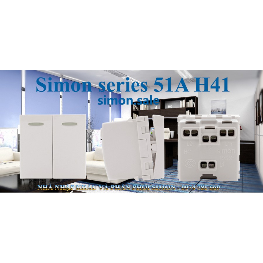 Công tắc đôi 1 chiều có dải phản quang M module (chưa bao gồm khung viền chữ nhật) Simon Series 51A H41