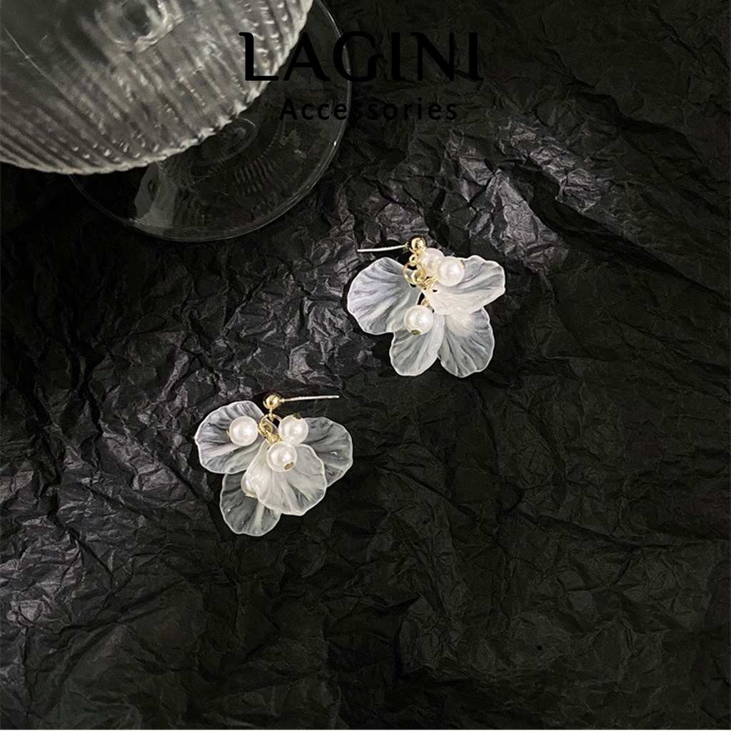 Bông tai khuyên tai bạc 925 đính hoa acrylic trắng Hàn Quốc nữ tính