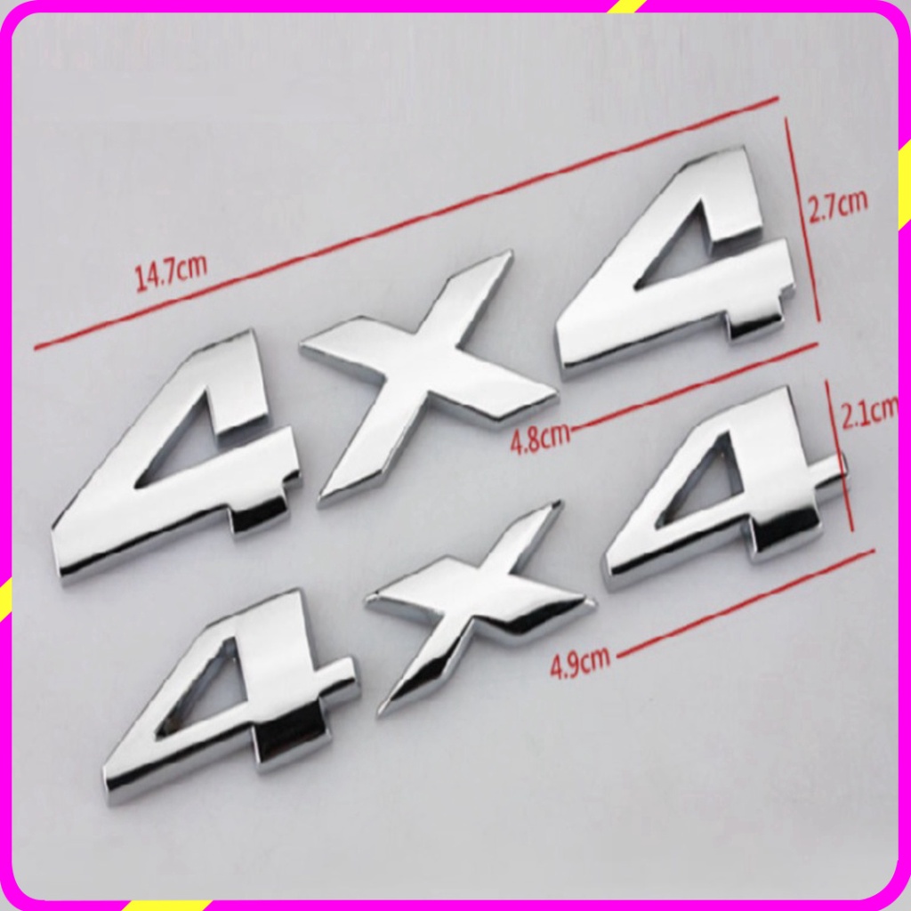 Decal tem chữ 4X4 dán đuôi xe ô tô, chất liệu hợp kim inox