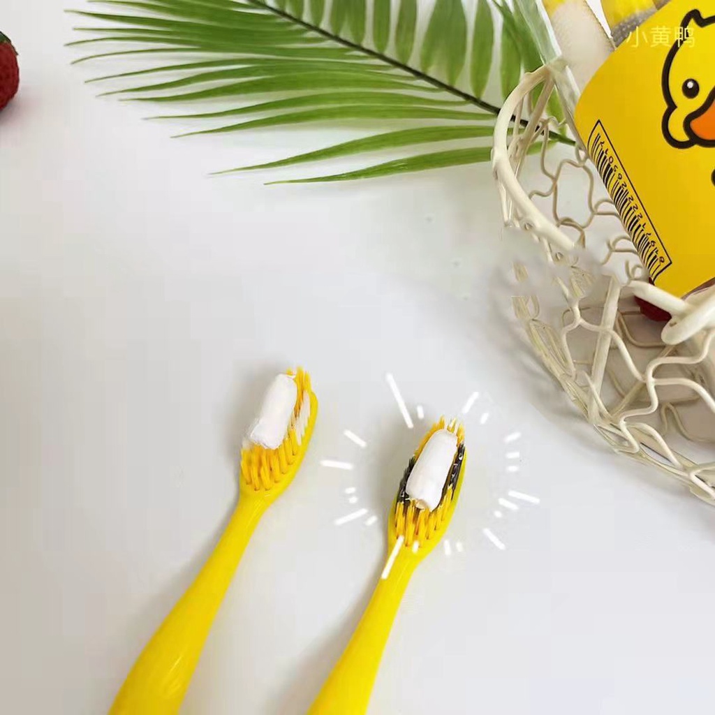 hộp bàn chải vịt vàng 2in1 - bàn chải kèm từa lưỡi cho bé - bàn chải
