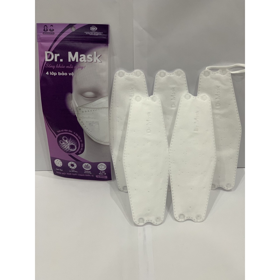 Túi 5 Chiếc Khẩu Trang 4 Lớp Bảo Vệ Thông Minh 4DS1 Dr Mask Lọc Bụi , Lọc Vi Khuẩn Nút Tai Thông Minh