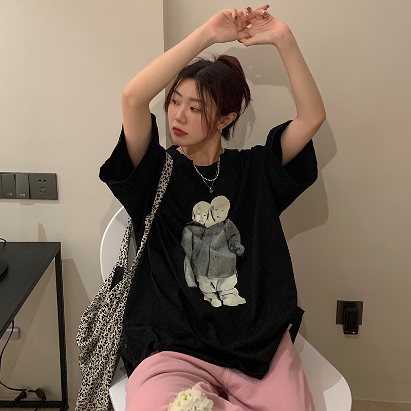 SUXI Áo Thun Ngắn Tay Cổ Tròn Dáng Rộng Thời Trang Mùa Hè Cho Nữ