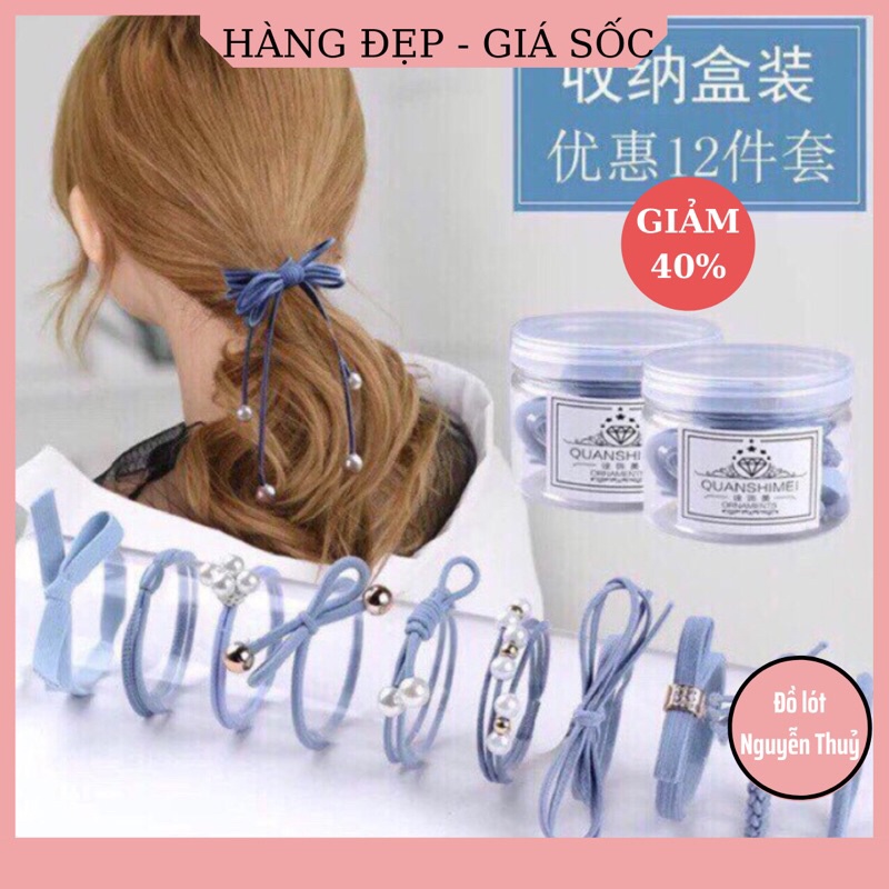 Set 12 Dây Buộc Tóc Hàn Quốc Siêu Xinh Kèm Hộp Đựng