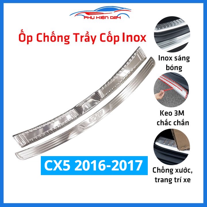 Ốp chống trầy cốp Mazda CX-5 2016-2017 inox sáng bóng bảo vệ xe chống va đập