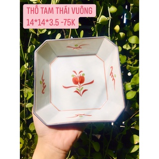 Gốm nhật - thố tam thái vuông