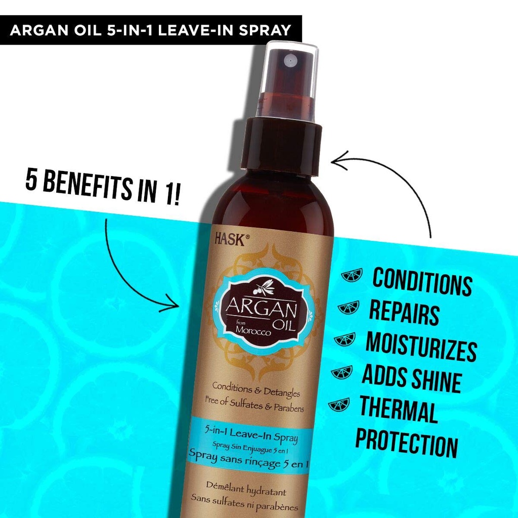 Xịt dưỡng phục hồi tóc HASK Argan Oil 5-in-1 Leave-in Spray 175ml