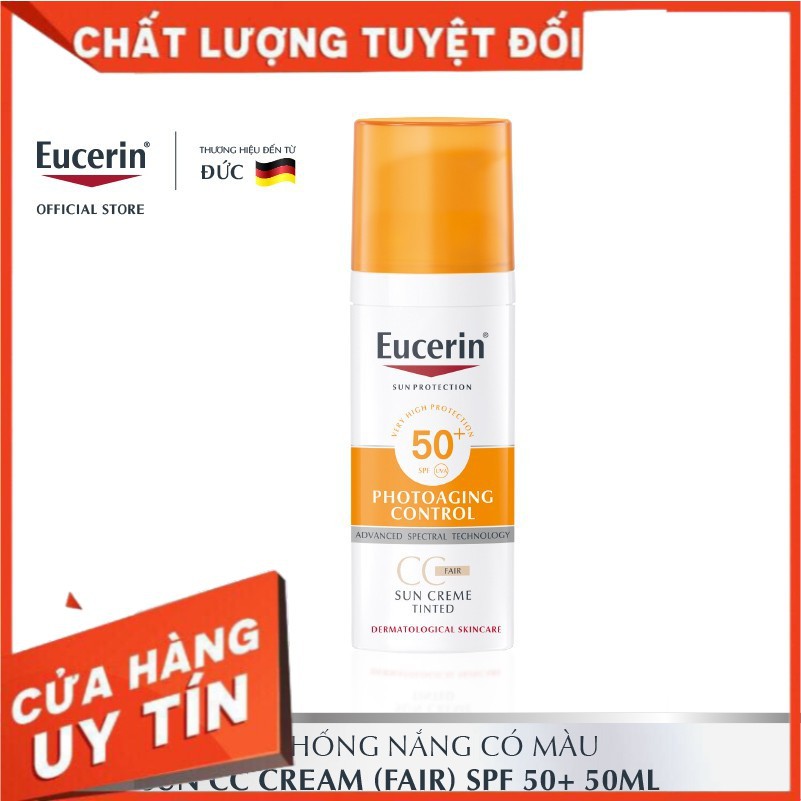 (CHÍNH HÃNG) Kem chống nắng làm đều màu da Eucerin Sun Cream Tinted CC Fair Cream SPF50+ 50ml