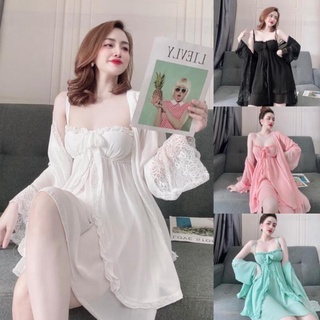 Váy Ngủ Tiểu Thư, Áo Choàng Ngủ Kèm Váy Chiffon  Cao Cấp <60kg .