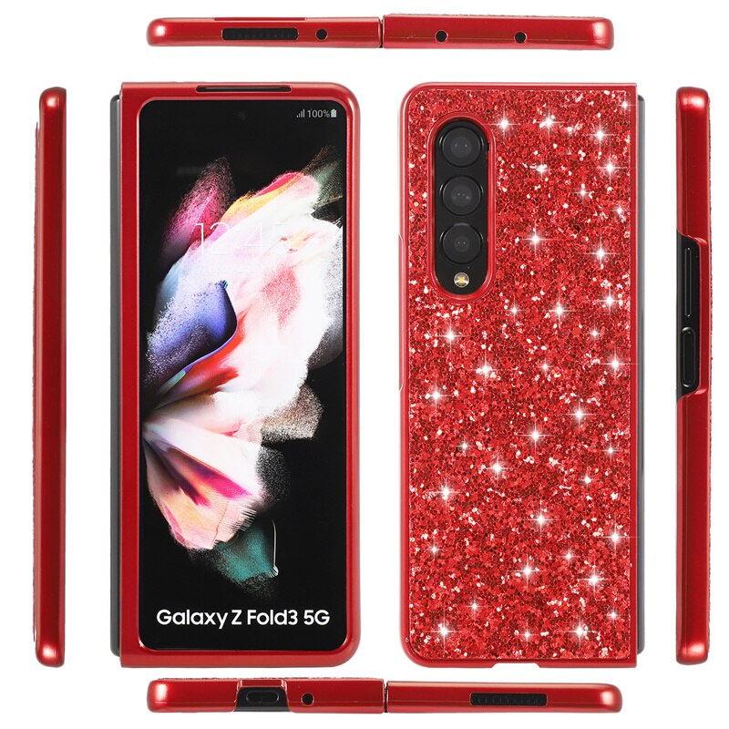 Bao Da Điện Thoại pc Cứng Trang Trí Kim Tuyến Cho samsung galaxy z flod 3 fold4 5g z fold 5 4 Ốp