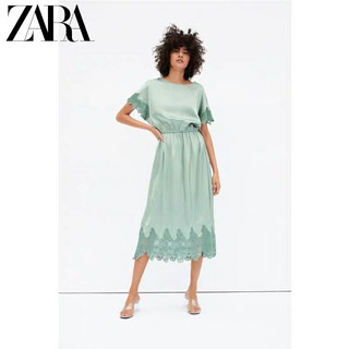 Đầm ZARA satin lụa xanh mát dịu