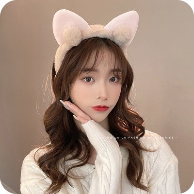 Băng Đô Cài Tóc Rửa Mặt Hình Tai Mèo Phối Lông Dễ Thương Thanh Lịch Và Tinh Tế Phong Cách Hàn Quốc