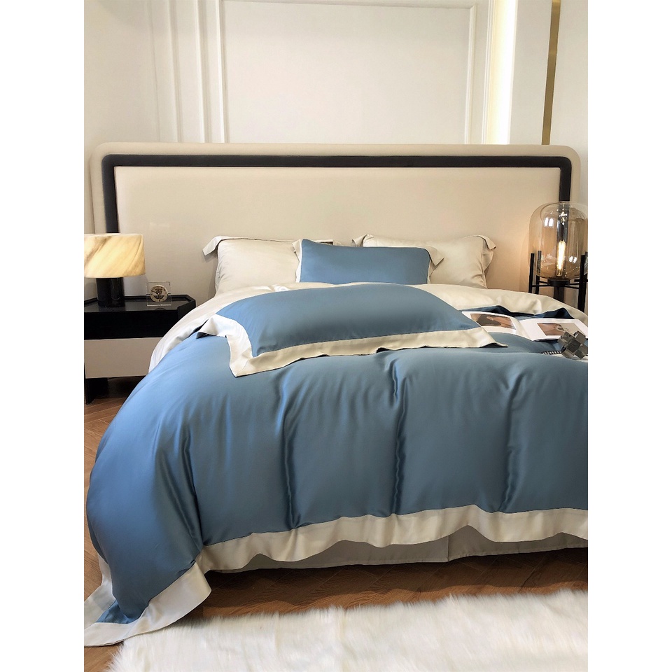 Bộ chăn ga gối trơn cao cấp 100%Tencel 120s phối 2 màu chăn viền siêu xịn mịn, mát lạnh 6 màu tùy chọn