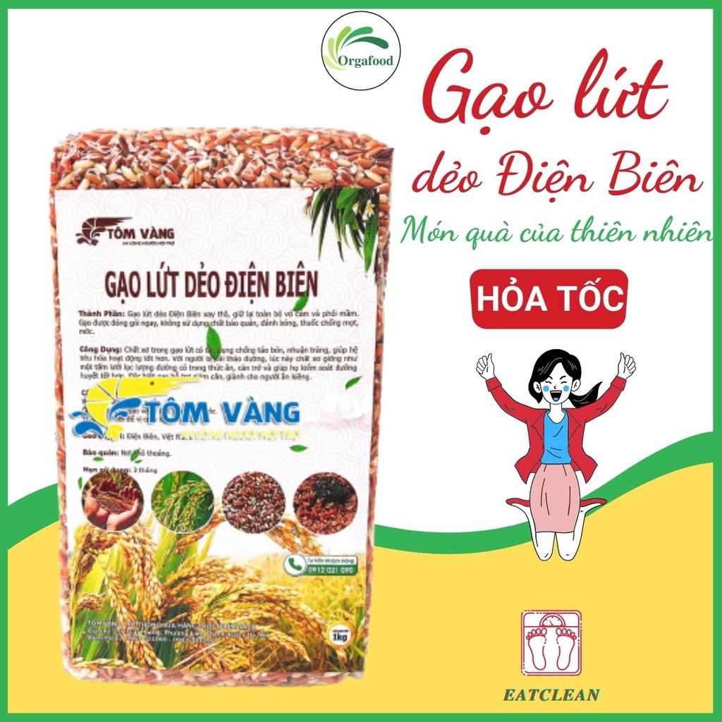 Gạo lứt dẻo Điện Biên Tôm Vàng combo 2Kg EAT CLEAN healthy giảm cân cho người ăn kiêng túi hút chân không orgafood | BigBuy360 - bigbuy360.vn