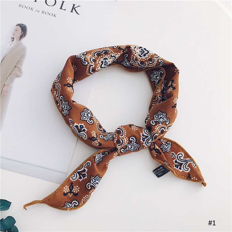 Khăn turban tam giác chiffon họa tiết hoa size 85x33cm