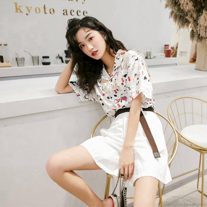 Áo sơ mi tay ngắn hoạ tiết mèo phong cách vintage | BigBuy360 - bigbuy360.vn